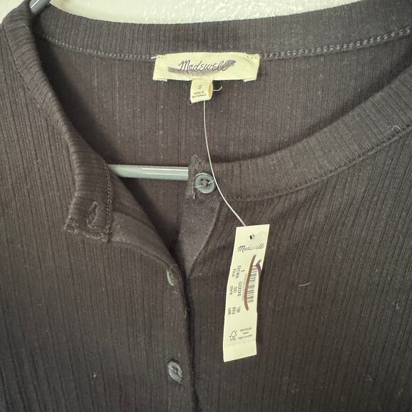 Madewell Flared-Sleeve Cardigan S Jet Black Button Up Crewneck Variegated Cotton - Picture 4 of 7